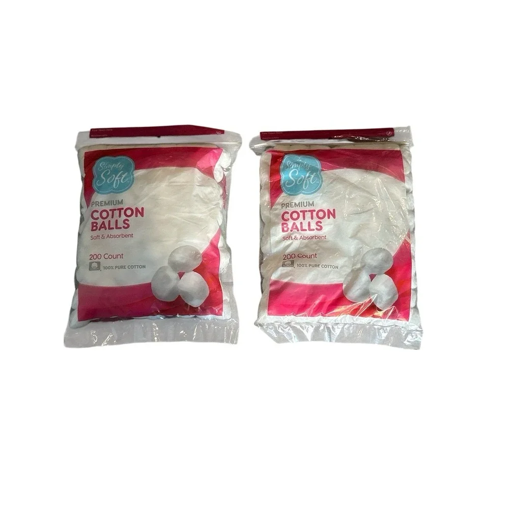 2Pk Simply Soft Premium 100% Pure Cotton Balls Absorbent 200 Hypoallergenic